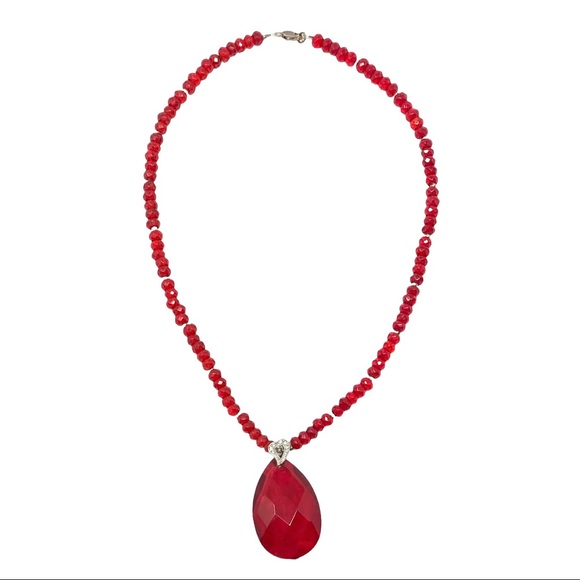 Vintage AB Ruby Red Bead Necklace - Picture 3 of 6